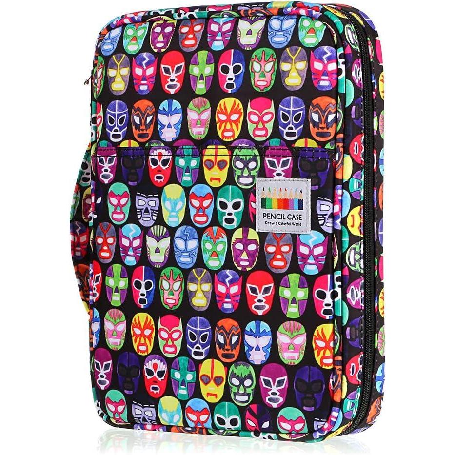 imageBTSKY Portable Colored Pencil Case  Colored Pencil Organizer Holds 166 Pencils or 112 Gel Pens Large Capacity Zippered Pencil Holder Gel pens Corlorful Mask