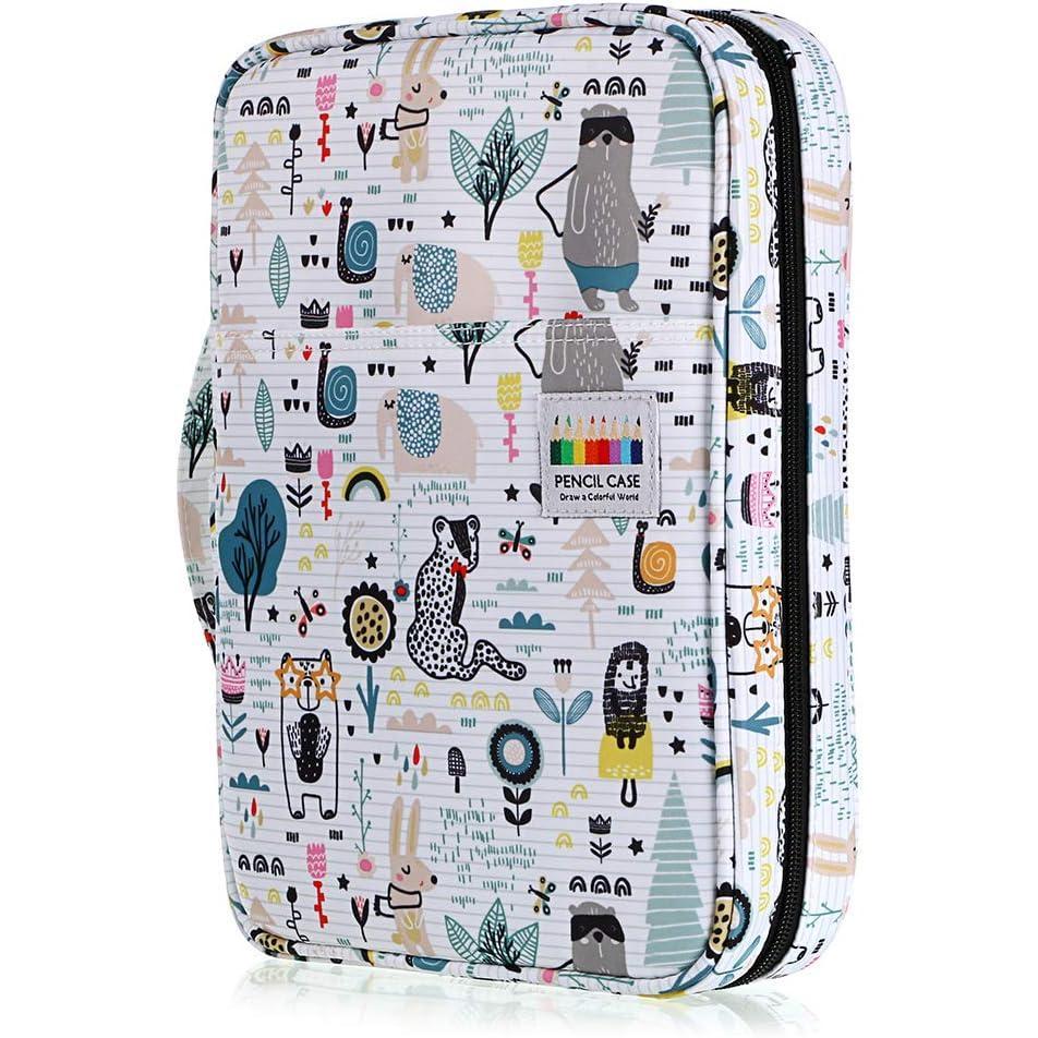 imageBTSKY Portable Colored Pencil Case  Colored Pencil Organizer Holds 166 Pencils or 112 Gel Pens Large Capacity Zippered Pencil Holder Gel pensAnimal
