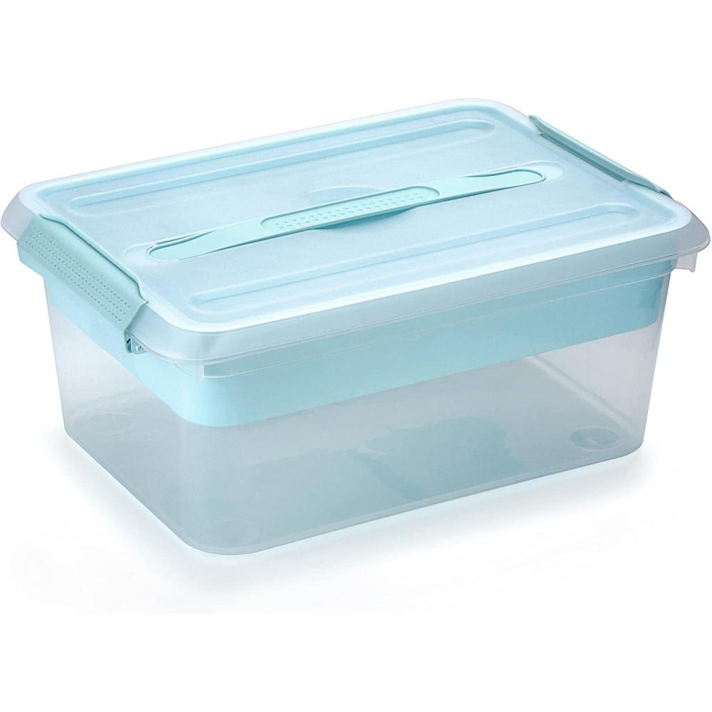 imageBTSKY Stack ampamp Carry Box Clear Plastic Storage Container Stackable Home Utility Box with Removable Tray MultiPurpose Storage Bin for Organizing Stationery Sewing Art Craft SuppliesBlueBlue