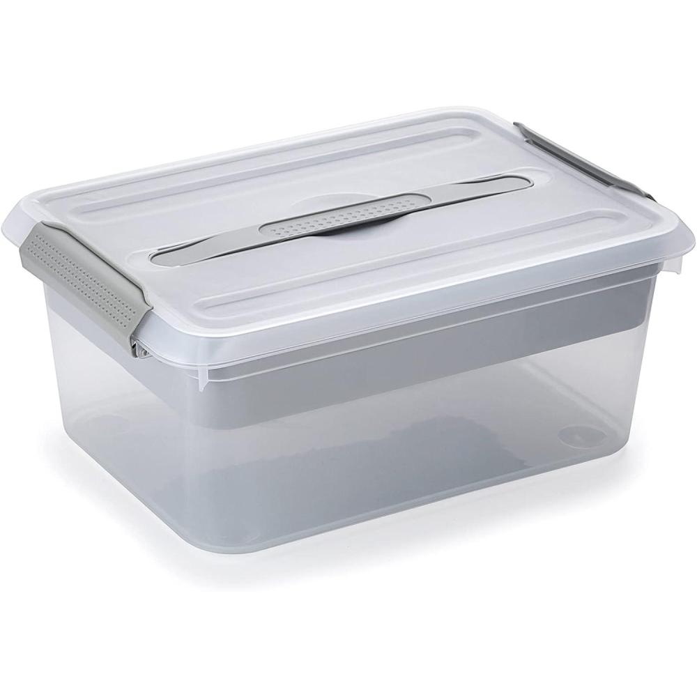 imageBTSKY Stack ampamp Carry Box Clear Plastic Storage Container Stackable Home Utility Box with Removable Tray MultiPurpose Storage Bin for Organizing Stationery Sewing Art Craft SuppliesBlueGrey
