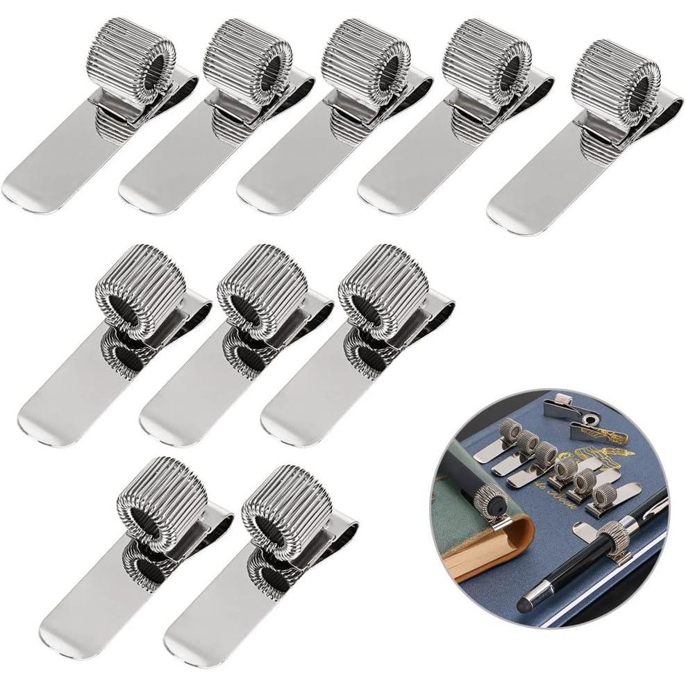 imageBTSKY Stainless Pen Holder Clip for Notebook and Clipboard with Spring 5 Top ampamp 5 Side Fit Fits Almost All Pen Size Use in Home Office Kitchen Car and Pocket 10 Pack Silver