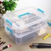 BTSKY 2 Layer Stack & Carry Box, Plastic Multipurpose Portable Storage Container Box Handled Organizer Storage Box for Organizing Stationery, Sewing, Art Craft, Jewelry and Beauty Supplies(Purple)(Blue)
