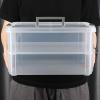 BTSKY 2 Layer Stack & Carry Box, Plastic Multipurpose Portable Storage Container Box Handled Organizer Storage Box for Organizing Stationery, Sewing, Art Craft, Jewelry and Beauty Supplies(Purple)(Dark Grey)