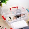 BTSKY 2 Layer Stack & Carry Box, Plastic Multipurpose Portable Storage Container Box Handled Organizer Storage Box for Organizing Stationery, Sewing, Art Craft, Jewelry and Beauty Supplies(Purple)(Red)