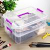 BTSKY 2 Layer Stack & Carry Box, Plastic Multipurpose Portable Storage Container Box Handled Organizer Storage Box for Organizing Stationery, Sewing, Art Craft, Jewelry and Beauty Supplies(Purple)(Purple)