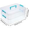 BTSKY 2 Layer Stack & Carry Box, Plastic Multipurpose Portable Storage Container Box Handled Organizer Storage Box for Organizing Stationery, Sewing, Art Craft, Jewelry and Beauty Supplies(Purple)(Blue)