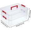 BTSKY 2 Layer Stack & Carry Box, Plastic Multipurpose Portable Storage Container Box Handled Organizer Storage Box for Organizing Stationery, Sewing, Art Craft, Jewelry and Beauty Supplies(Purple)(Red)