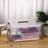 BTSKY 2 Layer Stack & Carry Box, Plastic Multipurpose Portable Storage Container Box Handled Organizer Storage Box for Organizing Stationery, Sewing, Art Craft, Jewelry and Beauty Supplies(Purple)(Black)