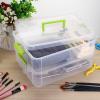 BTSKY 2 Layer Stack & Carry Box, Plastic Multipurpose Portable Storage Container Box Handled Organizer Storage Box for Organizing Stationery, Sewing, Art Craft, Jewelry and Beauty Supplies(Purple)(Green)