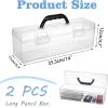 BTSKY 2 PCS Extra Long Plastic Pencil Box Portable Clear Home Utility Boxes with Black Handle Stationery Storage Organizer Painting Tool Storage Container for Pencils Marker Sticky-Note Craft Supplies