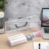 BTSKY 2 PCS Extra Long Plastic Pencil Box Portable Clear Home Utility Boxes with Black Handle Stationery Storage Organizer Painting Tool Storage Container for Pencils Marker Sticky-Note Craft Supplies