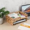 BTSKY 2 Tier Water Hyacinth Letter File Storage Basket, Woven Paper Organizer A4 File Tray Magazine Holder Woven Basket for Desk Document Office Paper Organizer and Storage(Horizontal)