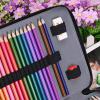 BTSKY 200 Slots Colored Pencil Organizer – Deluxe PU Leather Pencil Case Holder With Removal Handle Strap Pencil Box Large for Colored Pencils Watercolor Pencils White Marble(Brown)