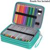 BTSKY 200 Slots Colored Pencil Organizer – Deluxe PU Leather Pencil Case Holder With Removal Handle Strap Pencil Box Large for Colored Pencils Watercolor Pencils White Marble(Green)
