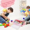 BTSKY 2PCS 15 Inch Plastic Sand Tray with Handle & Clear Lid, Portable Sensory Bin Sand Box with Bright Color, Plastic Sandbox Toy Storage Box for Indoor Outdoor Sensory Activities Play (Pink)(Pink)