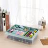 BTSKY 2-Tier Cute Bear Storage Box with Removable Divided Tray Portable Clear Plastic Art Craft Supply Organizer Stackable Home Office Supplies Storage Container for Pens Notes A4 papers etc (Clear)(Blue)