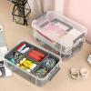 BTSKY 3 Layer Stack & Carry Box, Plastic Multipurpose Portable Storage Container Box Handled Organizer Storage Box with Removable Tray for Organizing Sewing, Art Craft, Supplies Blue(Grey)