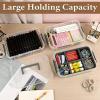 BTSKY 3 Layer Stack & Carry Box, Plastic Multipurpose Portable Storage Container Box Handled Organizer Storage Box with Removable Tray for Organizing Sewing, Art Craft, Supplies Blue(Grey)