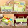 BTSKY 3 Layer Stack & Carry Box, Plastic Multipurpose Portable Storage Container Box Handled Organizer Storage Box with Removable Tray for Organizing Sewing, Art Craft, Supplies Blue(Green)