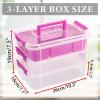 BTSKY 3 Layer Stack & Carry Box, Plastic Multipurpose Portable Storage Container Box Handled Organizer Storage Box with Removable Tray for Organizing Sewing, Art Craft, Supplies Blue(Purple)