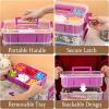 BTSKY 3 Layer Stack & Carry Box, Plastic Multipurpose Portable Storage Container Box Handled Organizer Storage Box with Removable Tray for Organizing Sewing, Art Craft, Supplies Blue(Purple)