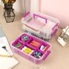 BTSKY 3 Layer Stack & Carry Box, Plastic Multipurpose Portable Storage Container Box Handled Organizer Storage Box with Removable Tray for Organizing Sewing, Art Craft, Supplies Blue(Purple)