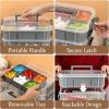 BTSKY 3 Layer Stack & Carry Box, Plastic Multipurpose Portable Storage Container Box Handled Organizer Storage Box with Removable Tray for Organizing Sewing, Art Craft, Supplies Blue(Grey)