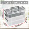 BTSKY 3 Layer Stack & Carry Box, Plastic Multipurpose Portable Storage Container Box Handled Organizer Storage Box with Removable Tray for Organizing Sewing, Art Craft, Supplies Blue(Grey)