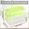 BTSKY 3 Layer Stack & Carry Box, Plastic Multipurpose Portable Storage Container Box Handled Organizer Storage Box with Removable Tray for Organizing Sewing, Art Craft, Supplies Blue(Green)