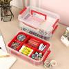 BTSKY 3 Layer Stack & Carry Box, Plastic Multipurpose Portable Storage Container Box Handled Organizer Storage Box with Removable Tray for Organizing Sewing, Art Craft, Supplies Blue(Red)