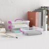 BTSKY 3 Layers Cute Dolphin Clear Plastic Pencil Box – Multipurpose Pencil Case Craft Storage Container with 1 Lid & Handle,Easy Carry & Stack Crayon Boxes Office Supplies Storage Organizer,Clear Pink(Purple)