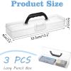 BTSKY 3 PCS Long Flat Plastic Pencil Box Portable Clear Home Utility Boxes with Black Handle Stationery Storage Organizer Painting Tool Storage Container for Pencils Marker Sticky-Note Craft Supplies
