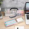 BTSKY 3 PCS Long Flat Plastic Pencil Box Portable Clear Home Utility Boxes with Black Handle Stationery Storage Organizer Painting Tool Storage Container for Pencils Marker Sticky-Note Craft Supplies
