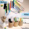 BTSKY 3 Pack Rattan Pen Cup, Handmade Desk Pencil Holders Makeup Brush Holder Multi-Functional Woven Basket Office&Home Desktop Organizer (Cylinder)(Cylinder-3 Pack)