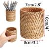 BTSKY 3 Pack Rattan Pen Cup, Handmade Desk Pencil Holders Makeup Brush Holder Multi-Functional Woven Basket Office&Home Desktop Organizer (Cylinder)(Cylinder-3 Pack)