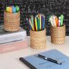 BTSKY 3 Pack Rattan Pen Cup, Handmade Desk Pencil Holders Makeup Brush Holder Multi-Functional Woven Basket Office&Home Desktop Organizer (Cylinder)(Cylinder-3 Pack)