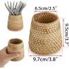 BTSKY 3 Pack Rattan Pen Cup, Handmade Desk Pencil Holders Makeup Brush Holder Multi-Functional Woven Basket Office&Home Desktop Organizer (Cylinder)(Cone)