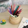 BTSKY 3 Pack Rattan Pen Cup, Handmade Desk Pencil Holders Makeup Brush Holder Multi-Functional Woven Basket Office&Home Desktop Organizer (Cylinder)(Cone)
