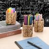 BTSKY 3 Pack Water Hyacinth Pencil Holder, Handmade Wicker Pen Cup Makeup Brushes Holder, Pen Pencil Cup Organizer Chic Woven Desktop Accessories Pens Container Box for Office Home Desktop, Square(Square)
