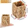 BTSKY 3 Pack Water Hyacinth Pencil Holder, Handmade Wicker Pen Cup Makeup Brushes Holder, Pen Pencil Cup Organizer Chic Woven Desktop Accessories Pens Container Box for Office Home Desktop, Square(Square)