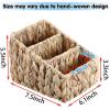 BTSKY 3 Slots Natural Woven Remote Control Holder for Desk Water Hyacinth Media TV Caddy Storage Holder Office Supply Storage Rack Desk Accessories Organizer For Living Room Bedroom Countertop