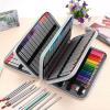 BTSKY 300 Slots Colored Pencil Organizer – Deluxe PU Leather Pencil Case Holder with Handle Strap Pencil Box Large for Colored Pencils Watercolor Pencils Grey
