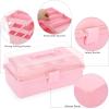 BTSKY 3-Layer Plastic Dividing Storage Craft Organizer with Adjustable Spacers and Portable Handled Multipurpose Home Utility Box for Medicine, Sewing and Art Supply(Pink)