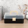 BTSKY 3-Layer Plastic Dividing Storage Craft Organizer with Adjustable Spacers and Portable Handled Multipurpose Home Utility Box for Medicine, Sewing and Art Supply(Black+Beige)