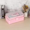BTSKY 3-Layer Plastic Dividing Storage Craft Organizer with Adjustable Spacers and Portable Handled Multipurpose Home Utility Box for Medicine, Sewing and Art Supply(Pink)