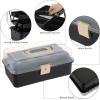 BTSKY 3-Layer Plastic Dividing Storage Craft Organizer with Adjustable Spacers and Portable Handled Multipurpose Home Utility Box for Medicine, Sewing and Art Supply(Black+Beige)