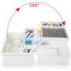 BTSKY 3-Layer Plastic Dividing Storage Craft Organizer with Adjustable Spacers and Portable Handled Multipurpose Home Utility Box for Medicine, Sewing and Art Supply(Beige White)