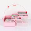 BTSKY 3-Layer Plastic Dividing Storage Craft Organizer with Adjustable Spacers and Portable Handled Multipurpose Home Utility Box for Medicine, Sewing and Art Supply(Pink)