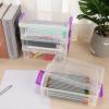 BTSKY 4 Pack Extra Large Plastic Pencil Box Stackable Translucent Clear Pencil Caase Crayon Box Set, Marker Organizer Art Supply Storage Organizer for Gel Pens Pencils Erasers Tape Markers etc(Grey)(Purple)