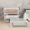 BTSKY 4 Pack Extra Large Plastic Pencil Box Stackable Translucent Clear Pencil Caase Crayon Box Set, Marker Organizer Art Supply Storage Organizer for Gel Pens Pencils Erasers Tape Markers etc(Grey)(Black)